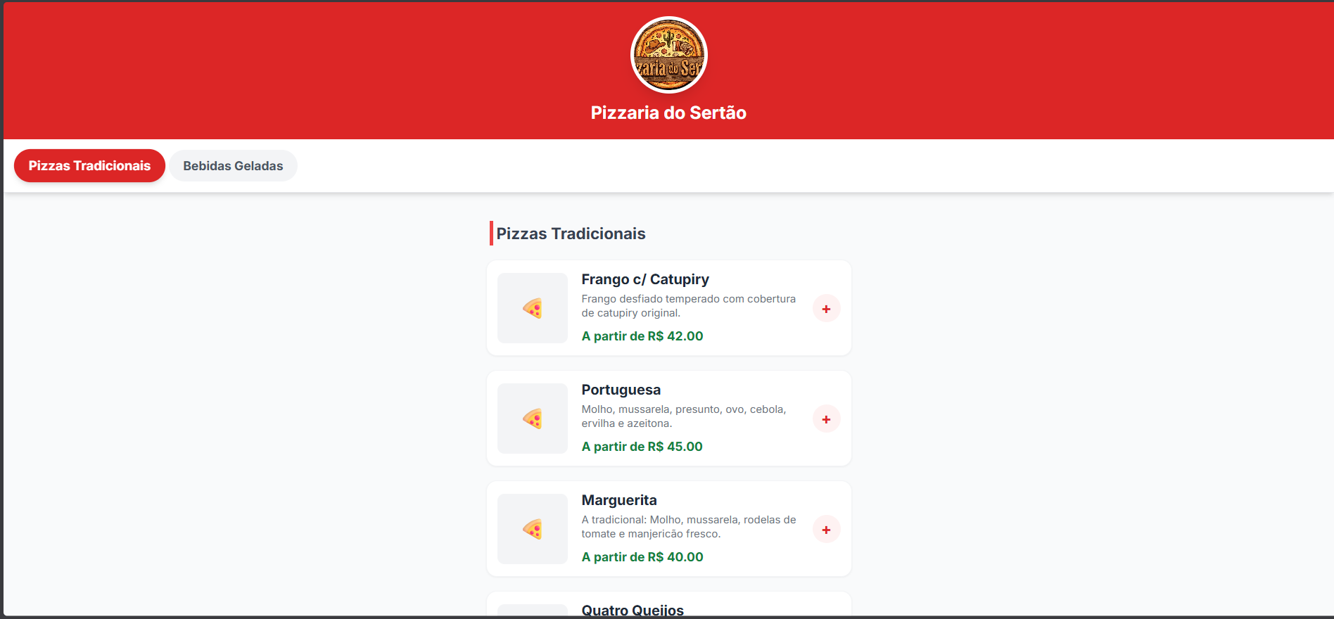 Interface Cardápio Digital